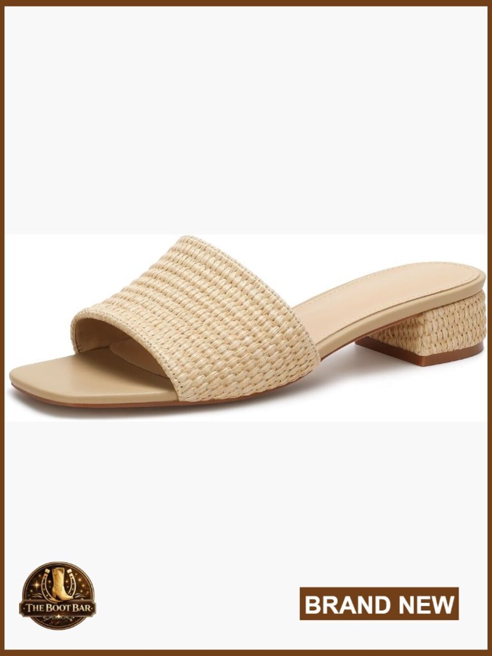 Raffia Slide Sandals, Low Heel, Memory Foam Insole, Summer Vacation